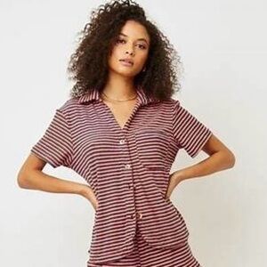 FRANKIES BIKINIS Coco Stripe Terry Cover-up Top‎ In Sunset Stripe Sz L